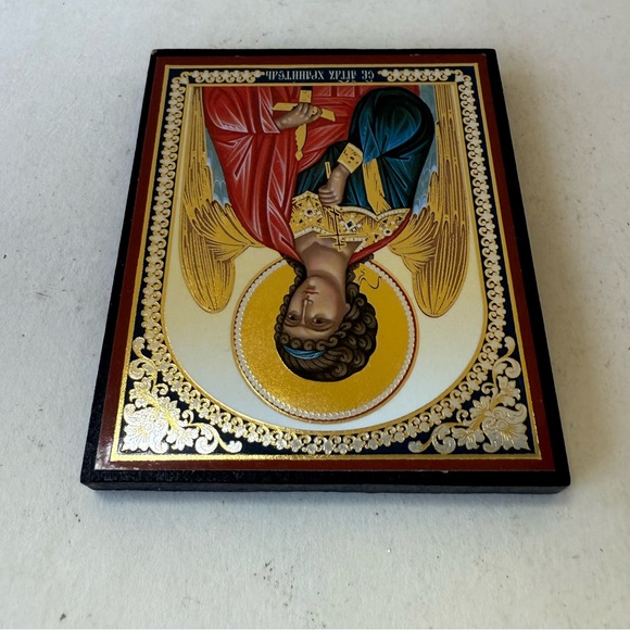 Religious Mini Russian Orthodox Icon with Guardian Angel Artwork - Picture 4 of 9
